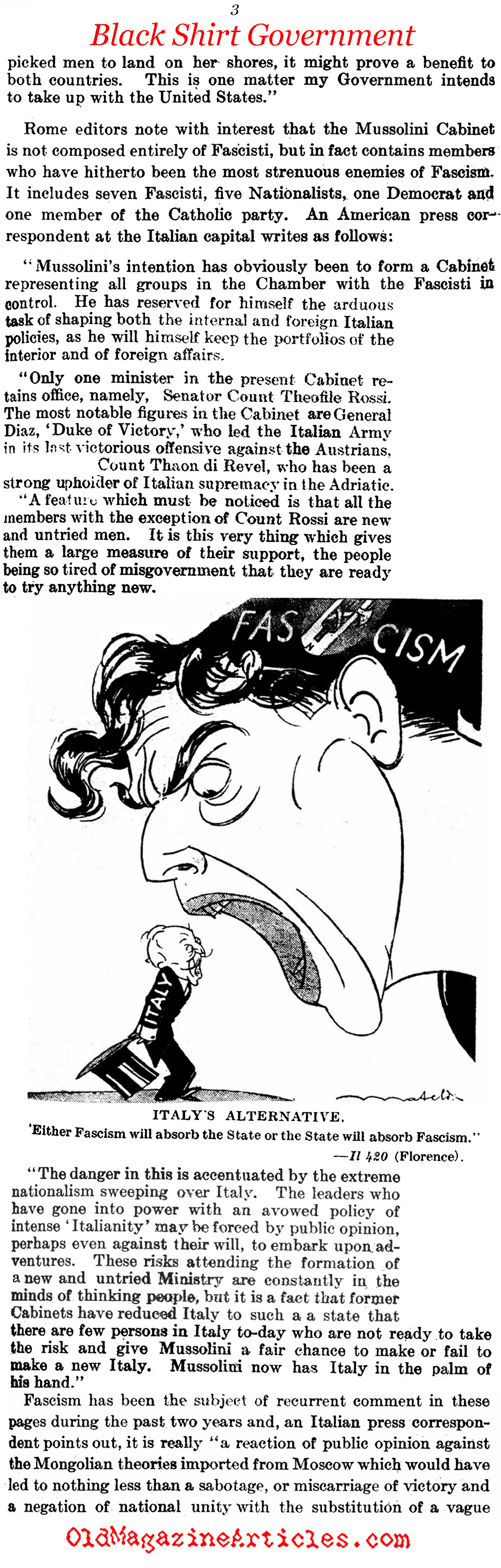 The King of Italy Smiles on the Fascists  (The Literary Digest, 1922)